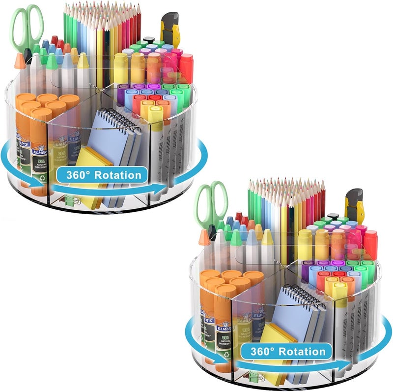Wawocs Acrylic Desk Organizer Clear Pen Holder 2 Packs, 360 Degree Pencil Holder for Desk Kids, Rotating Lazy Susan Organizer for School Supplies, Marker Holder Art Supply Storage Organizer with Dividers - Image 1